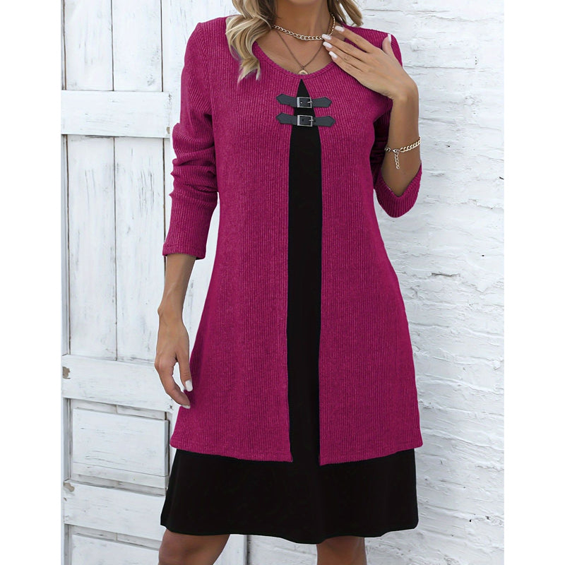 👗Casual geribbelde gebreide jurk met lange mouwen voor dames