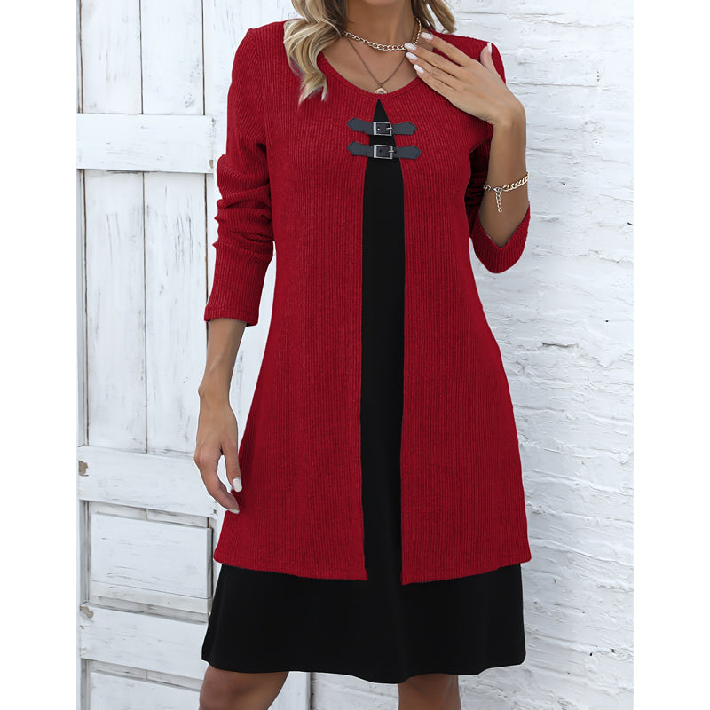 👗Casual geribbelde gebreide jurk met lange mouwen voor dames