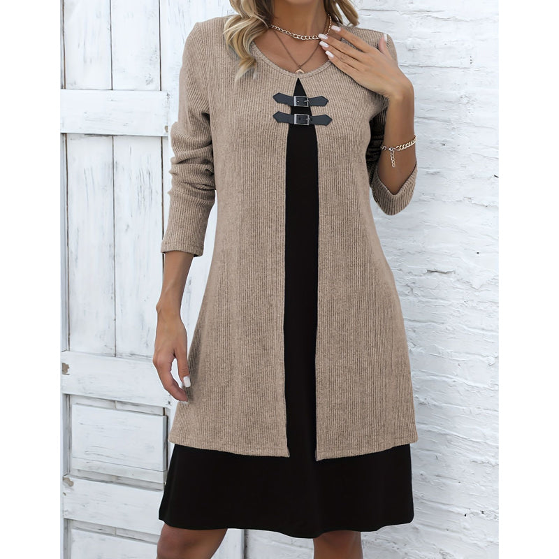 👗Casual geribbelde gebreide jurk met lange mouwen voor dames