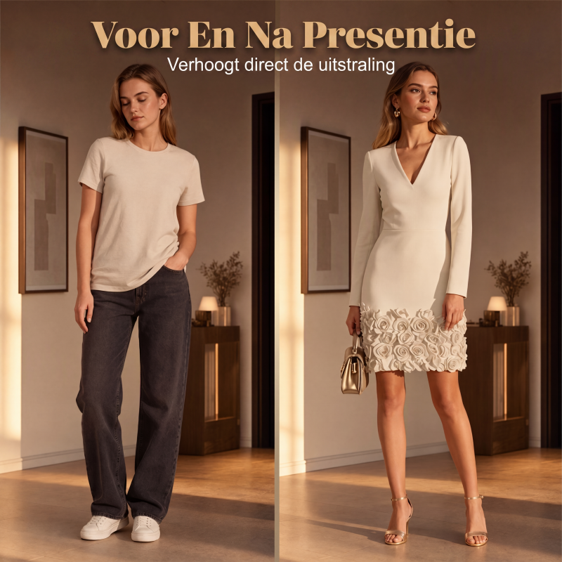 Elegante V-hals Jurk met Lange Mouwen voor Vrouwen