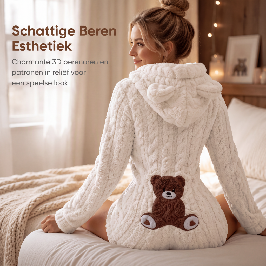 Dames pluchen jumpsuit met capuchon en lange mouwen