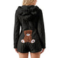 Dames pluchen jumpsuit met capuchon en lange mouwen