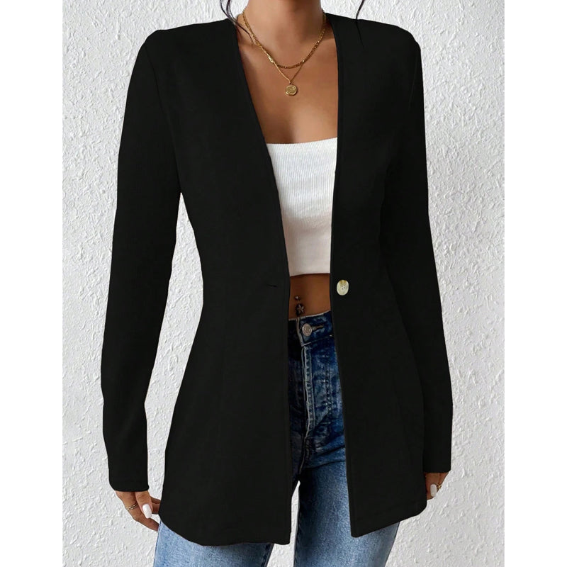 🔥 50% KORTING 💕Damesblazer met V-hals en enkele knoop