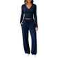 Dames set met V-hals lange mouwen top en wijde pijpen broek