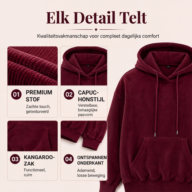 💥 Exclusieve Deal 👕 Dames Corduroy Hoodie met Zakken – Zachte Textuur, Warm Comfort & Trendy Casual Look ✨