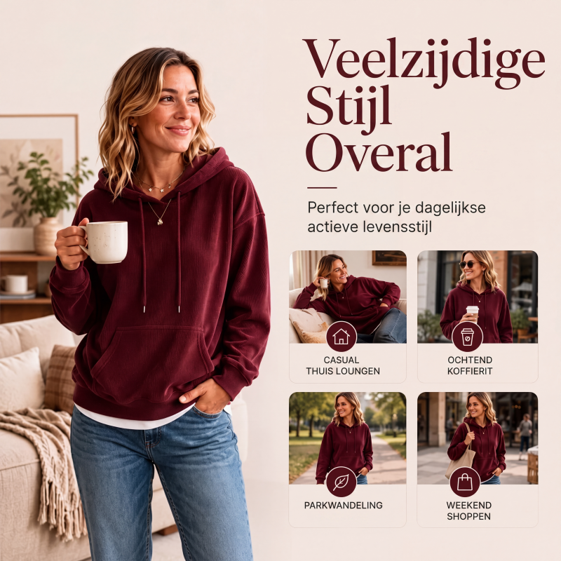 💥 Exclusieve Deal 👕 Dames Corduroy Hoodie met Zakken – Zachte Textuur, Warm Comfort & Trendy Casual Look ✨