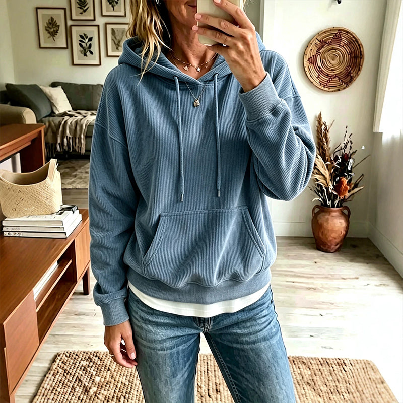 💥 Exclusieve Deal 👕 Dames Corduroy Hoodie met Zakken – Zachte Textuur, Warm Comfort & Trendy Casual Look ✨