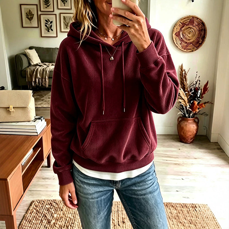 💥 Exclusieve Deal 👕 Dames Corduroy Hoodie met Zakken – Zachte Textuur, Warm Comfort & Trendy Casual Look ✨
