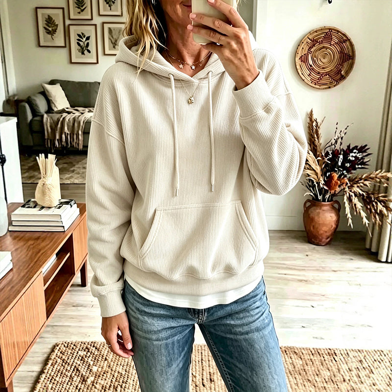💥 Exclusieve Deal 👕 Dames Corduroy Hoodie met Zakken – Zachte Textuur, Warm Comfort & Trendy Casual Look ✨