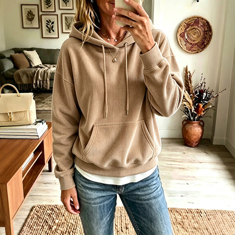 💥 Exclusieve Deal 👕 Dames Corduroy Hoodie met Zakken – Zachte Textuur, Warm Comfort & Trendy Casual Look ✨