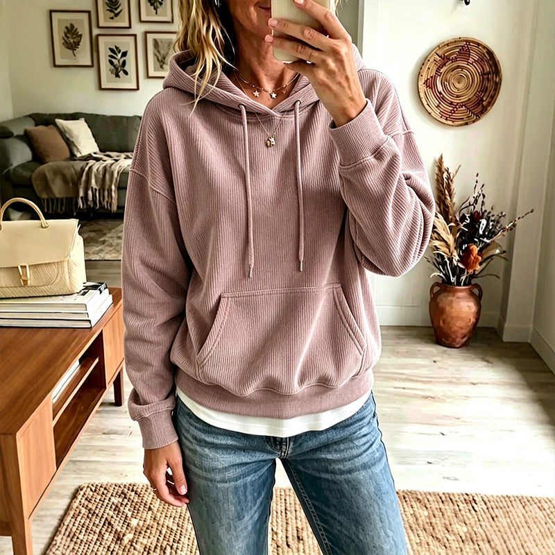 💥 Exclusieve Deal 👕 Dames Corduroy Hoodie met Zakken – Zachte Textuur, Warm Comfort & Trendy Casual Look ✨