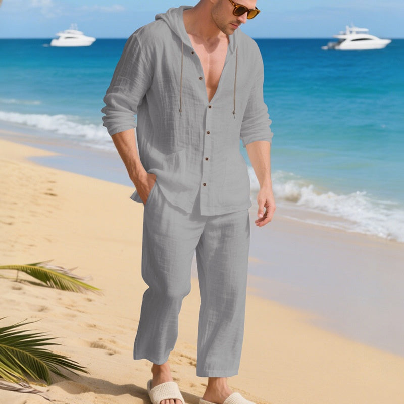 🌊 Nieuw Binnen 👕 Heren Linnen Strandoutfit Set – Ademend, Lichtgewicht & Perfect voor Zomerse Relaxte Looks ☀️