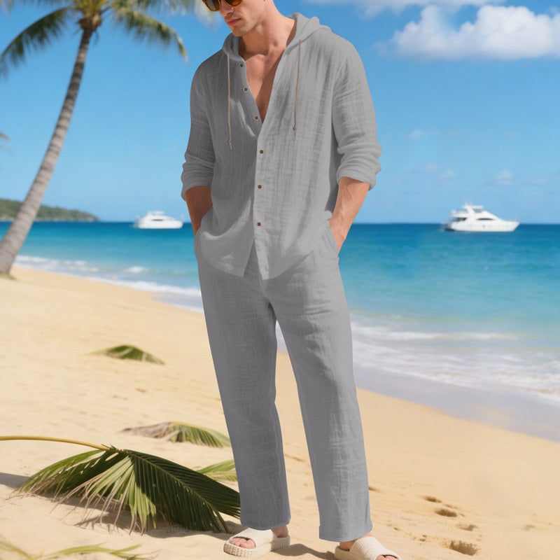 🌊 Nieuw Binnen 👕 Heren Linnen Strandoutfit Set – Ademend, Lichtgewicht & Perfect voor Zomerse Relaxte Looks ☀️
