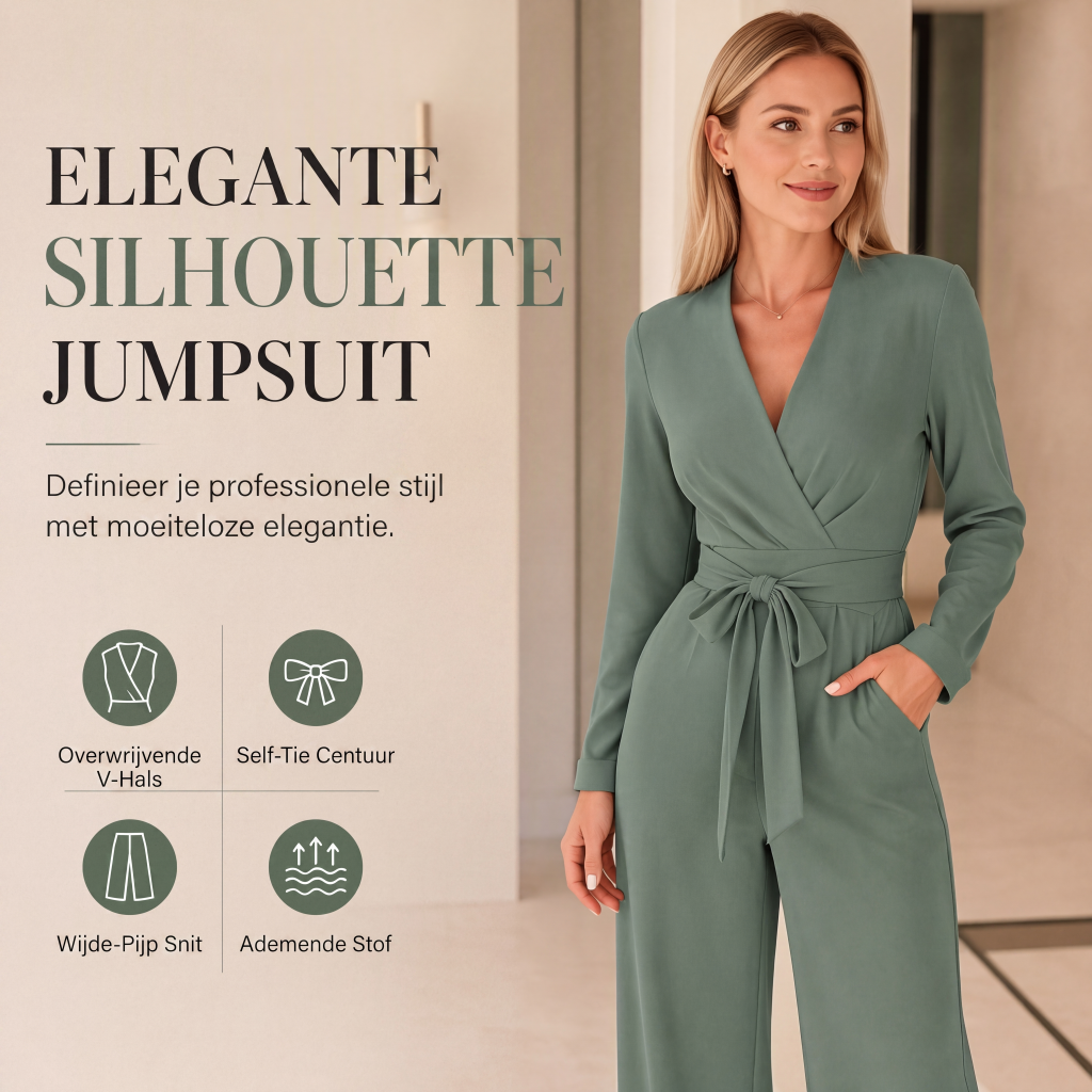 🌸 Nieuwe Collectie 👗 Dames Jumpsuit met Lange Mouwen, V-Hals & Ceintuur – Elegante Pasvorm, Flatterend Silhouet & Comfortabele Look ✨