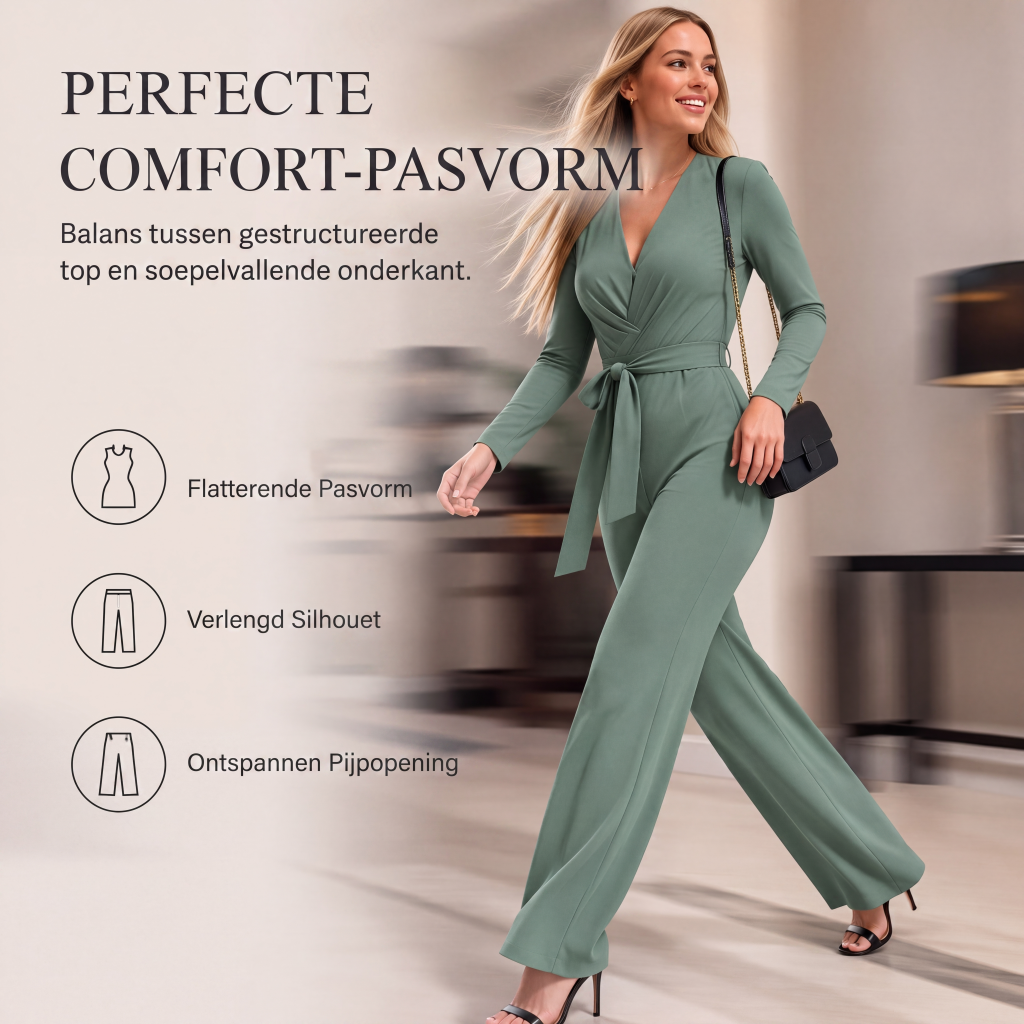 🌸 Nieuwe Collectie 👗 Dames Jumpsuit met Lange Mouwen, V-Hals & Ceintuur – Elegante Pasvorm, Flatterend Silhouet & Comfortabele Look ✨