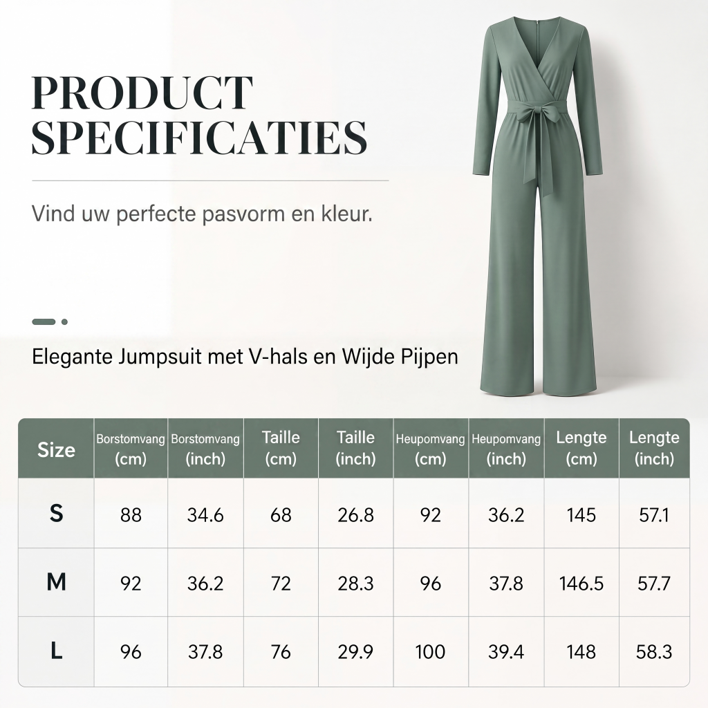 🌸 Nieuwe Collectie 👗 Dames Jumpsuit met Lange Mouwen, V-Hals & Ceintuur – Elegante Pasvorm, Flatterend Silhouet & Comfortabele Look ✨