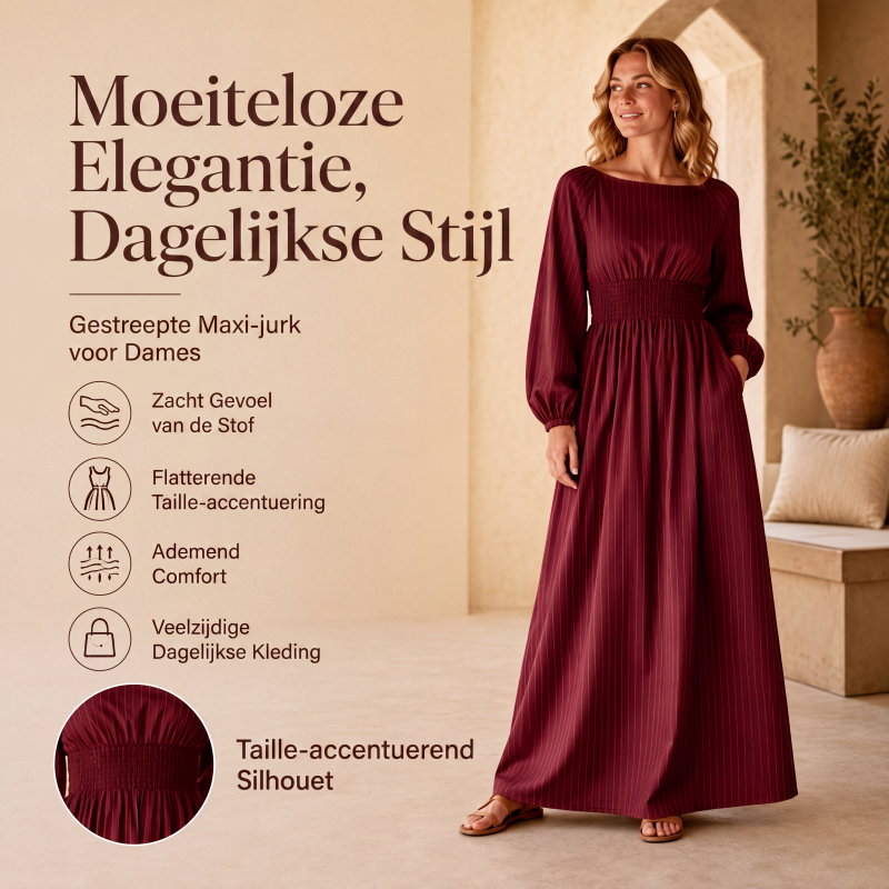 👗Dames maxi-jurk met strepen en elastische taille