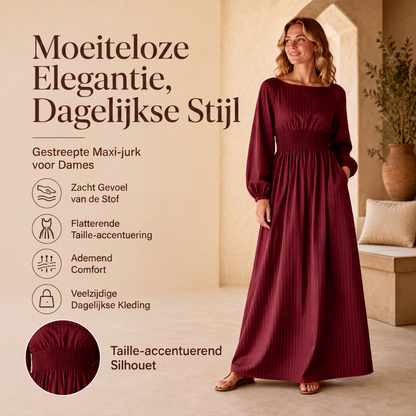 👗Dames maxi-jurk met strepen en elastische taille