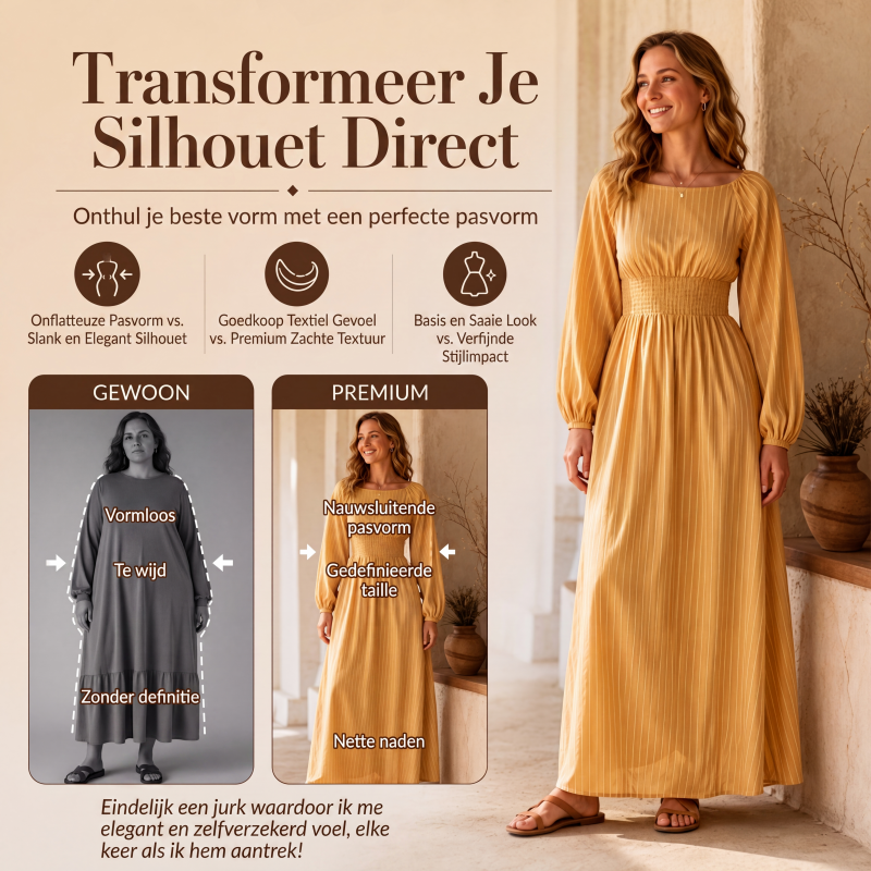 👗Dames maxi-jurk met strepen en elastische taille