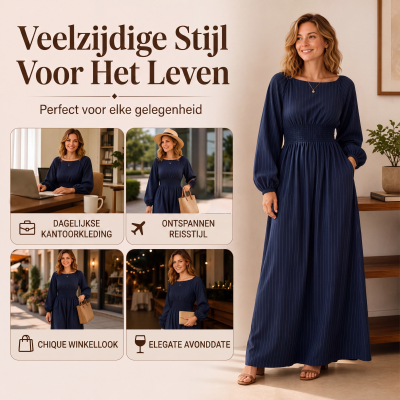 👗Dames maxi-jurk met strepen en elastische taille