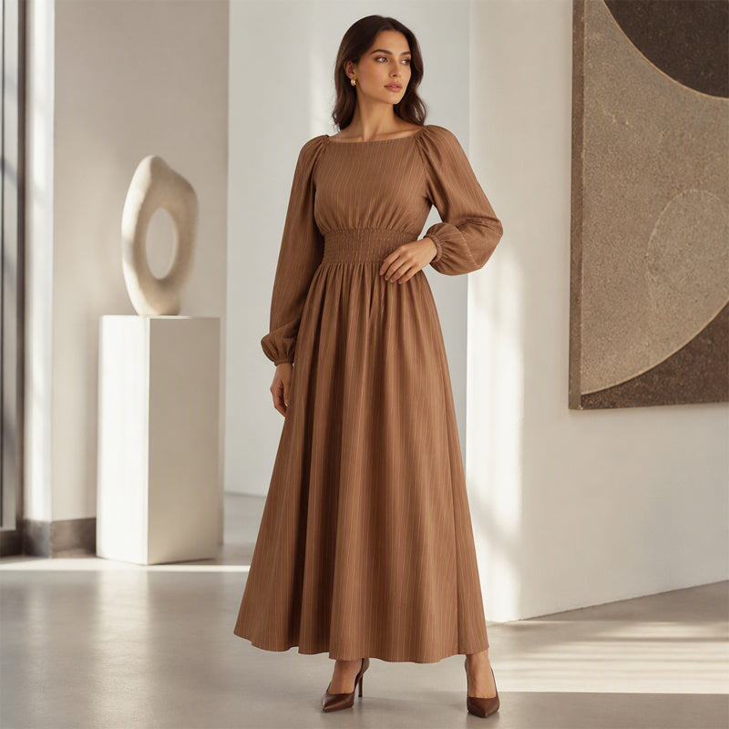 👗Dames maxi-jurk met strepen en elastische taille