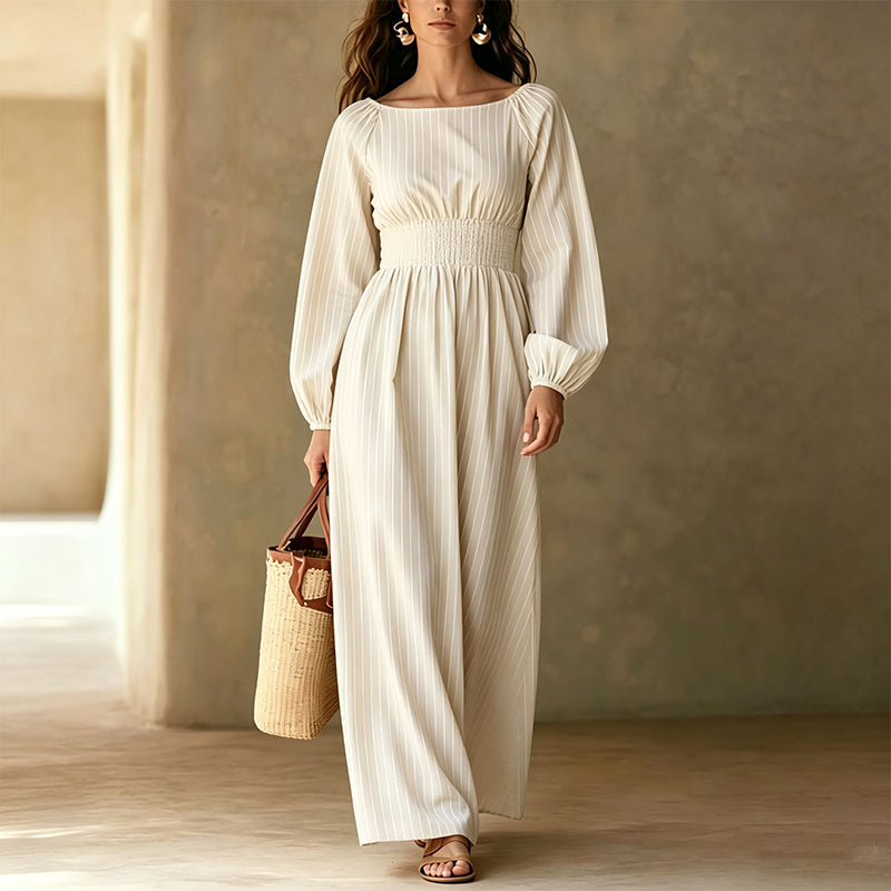 👗Dames maxi-jurk met strepen en elastische taille