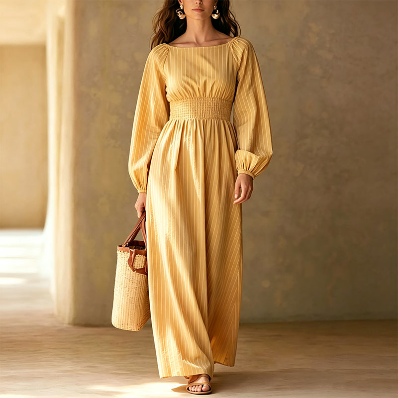👗Dames maxi-jurk met strepen en elastische taille