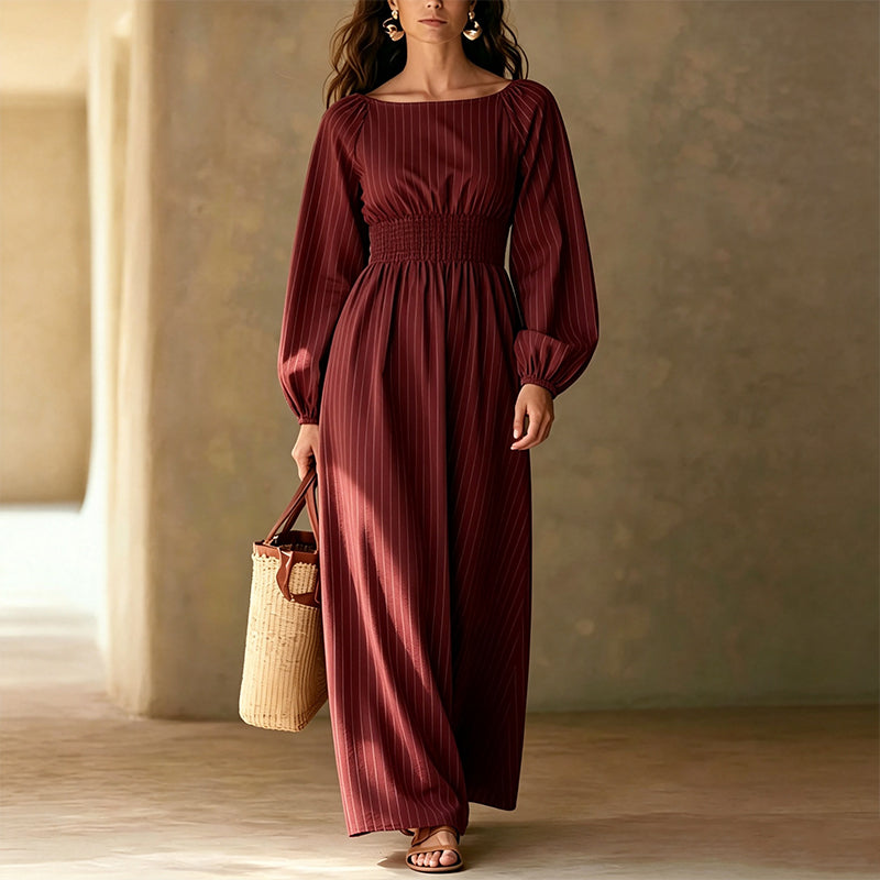 👗Dames maxi-jurk met strepen en elastische taille