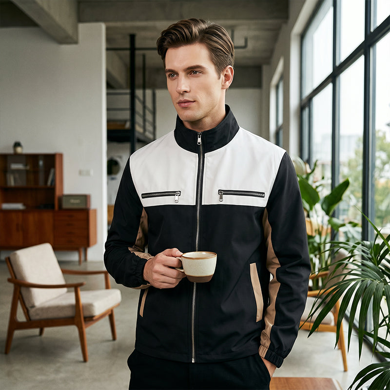 Heren Jack met Opstaande Kraag en Kleurblokdesign