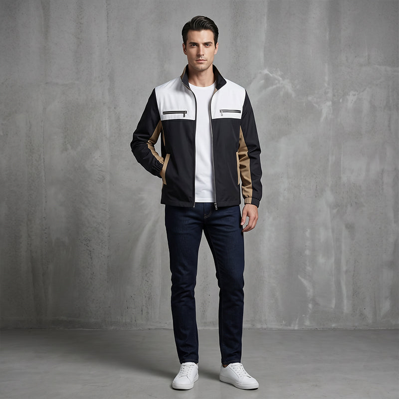 Heren Jack met Opstaande Kraag en Kleurblokdesign
