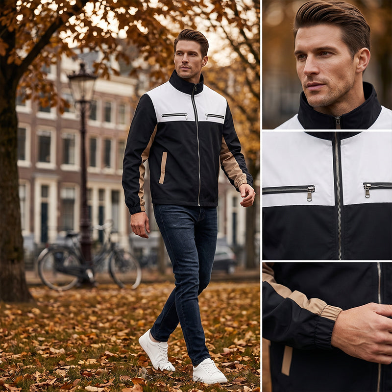 Heren Jack met Opstaande Kraag en Kleurblokdesign