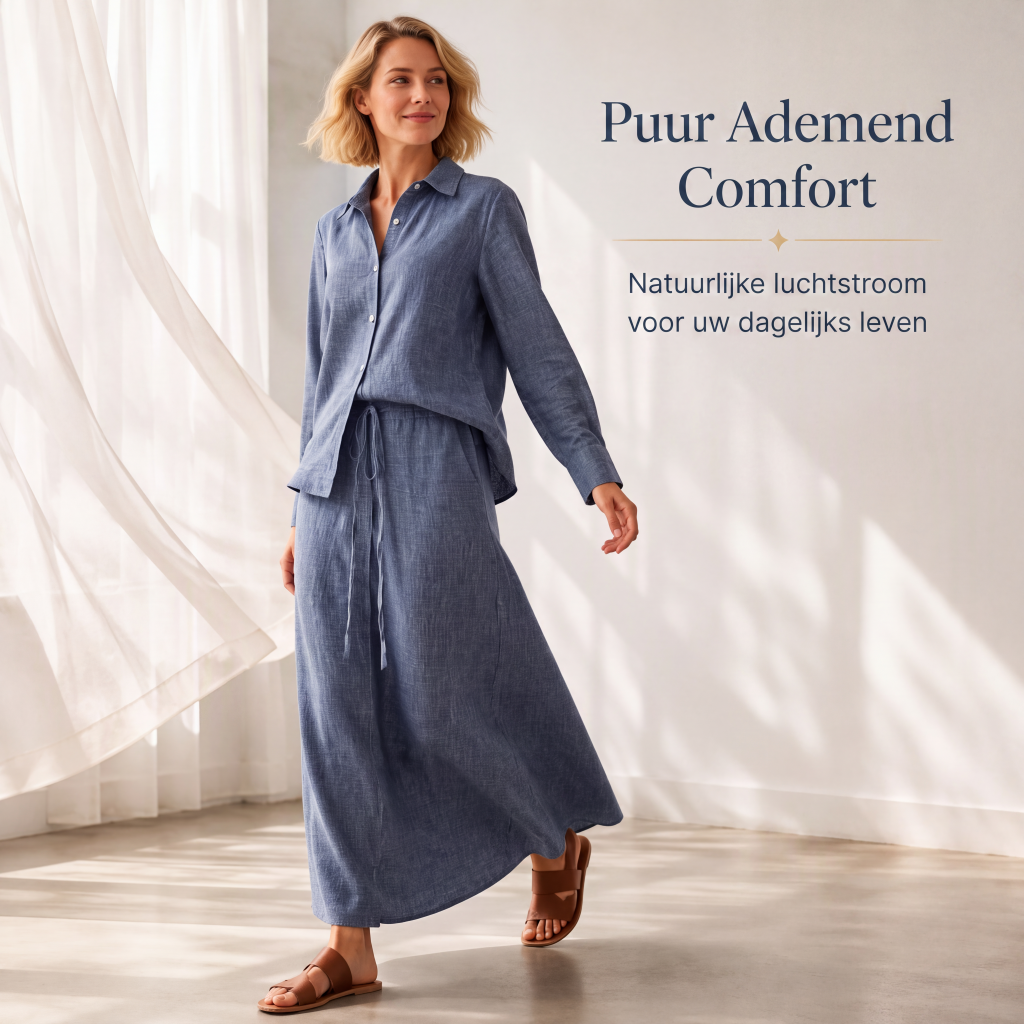 Tweedelige set voor dames: casual overhemd & lange rok