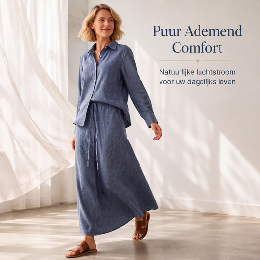 Tweedelige set voor dames: casual overhemd & lange rok
