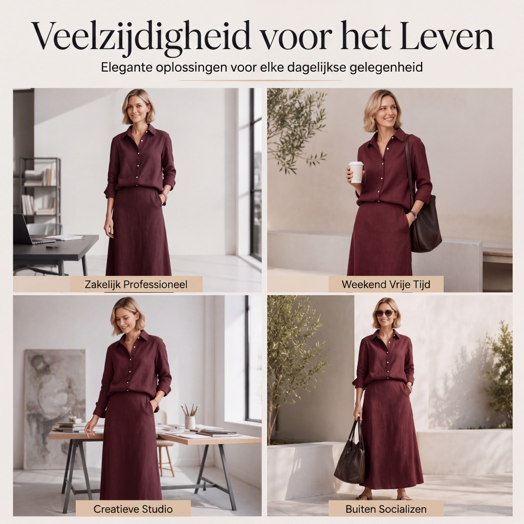 Tweedelige set voor dames: casual overhemd & lange rok