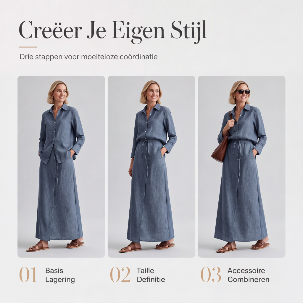 Tweedelige set voor dames: casual overhemd & lange rok