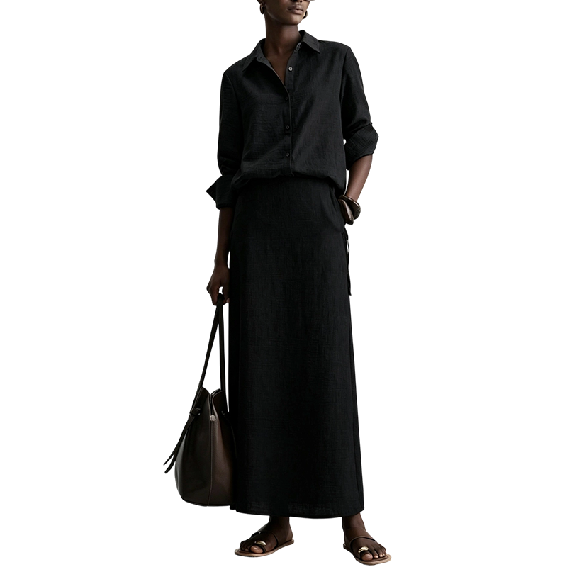Tweedelige set voor dames: casual overhemd & lange rok