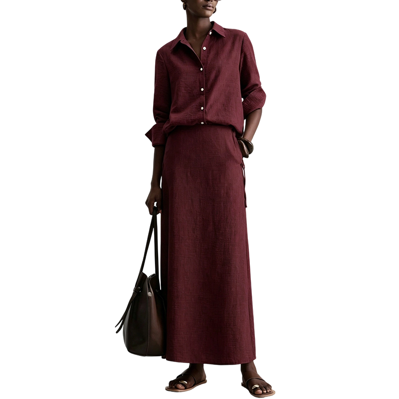 Tweedelige set voor dames: casual overhemd & lange rok