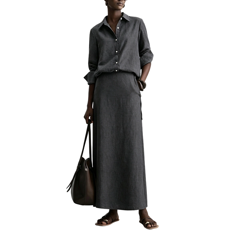 Tweedelige set voor dames: casual overhemd & lange rok