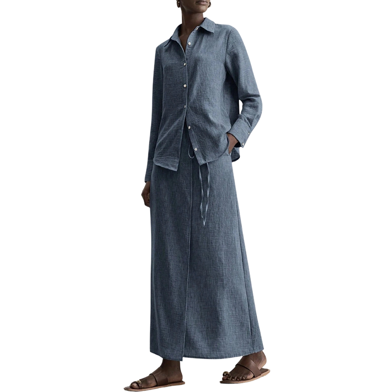 Tweedelige set voor dames: casual overhemd & lange rok