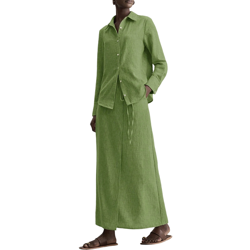 Tweedelige set voor dames: casual overhemd & lange rok
