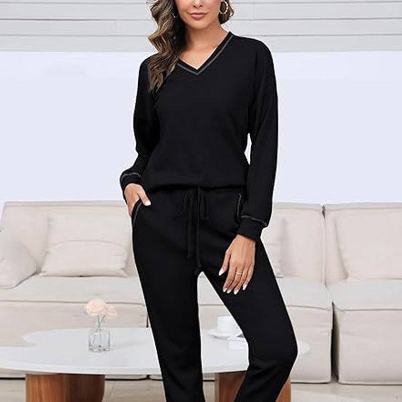 ✨ Nieuwe Collectie 🌸 Dames Wafelstof Loungewear Set met V-Hals 👗 Comfortabel Thuis & Stijlvol Buiten