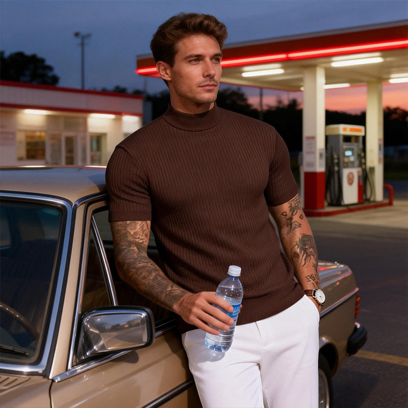 Casual T-shirt met slanke pasvorm en hoge kraag voor heren