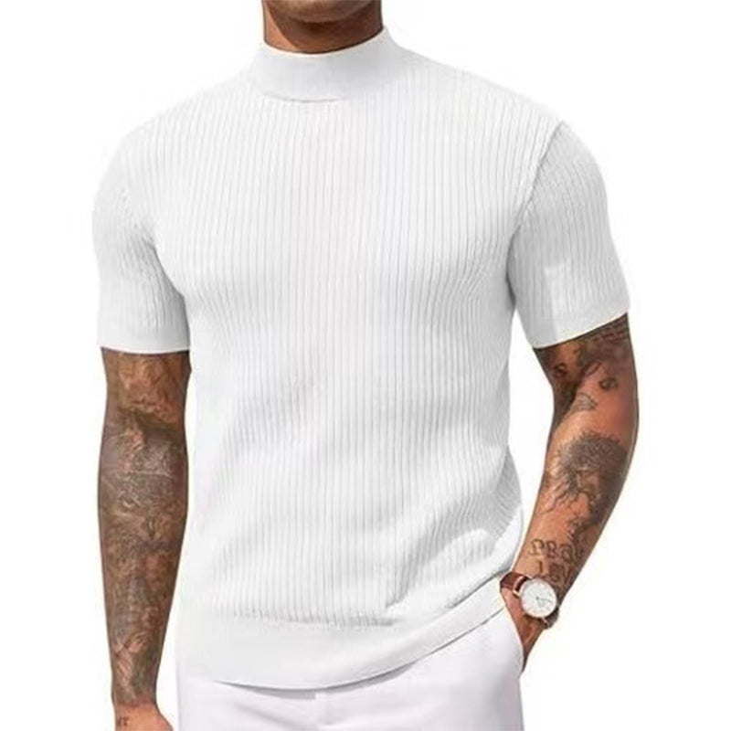 Casual T-shirt met slanke pasvorm en hoge kraag voor heren