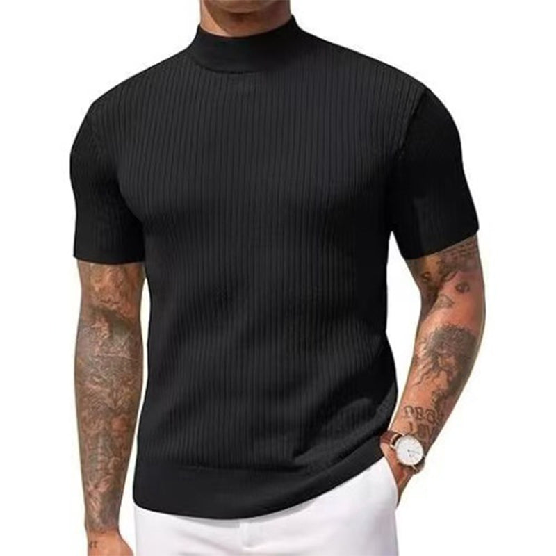 Casual T-shirt met slanke pasvorm en hoge kraag voor heren
