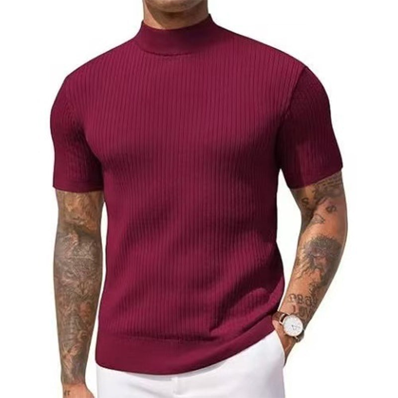 Casual T-shirt met slanke pasvorm en hoge kraag voor heren