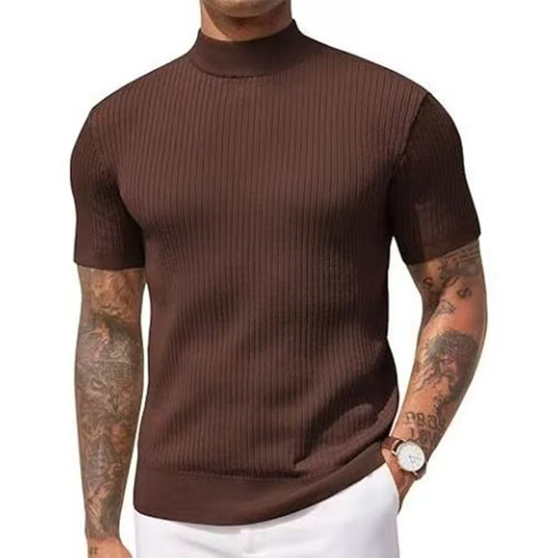 Casual T-shirt met slanke pasvorm en hoge kraag voor heren