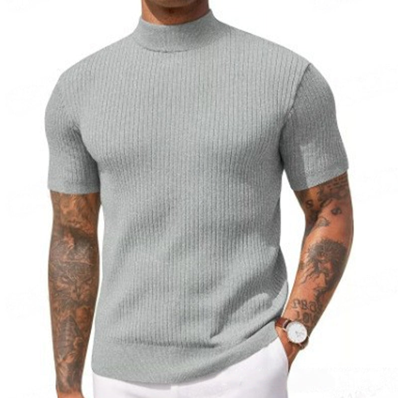 Casual T-shirt met slanke pasvorm en hoge kraag voor heren