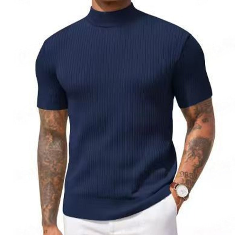 Casual T-shirt met slanke pasvorm en hoge kraag voor heren