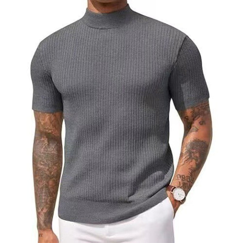 Casual T-shirt met slanke pasvorm en hoge kraag voor heren