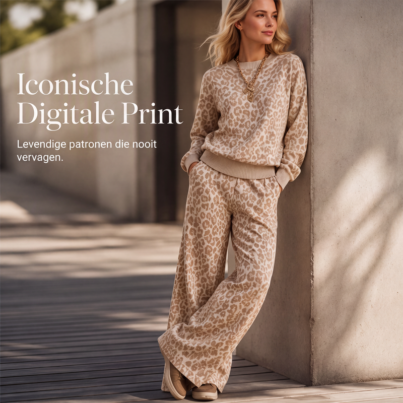Damesluipaardprint sweatshirt en set met wijde pijpen broek